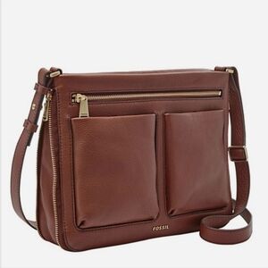 GUC Fossil Piper Genuine Leather Crossbody Bag with Expanding Zippable Bottom